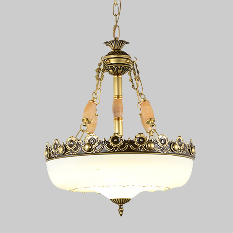 Barn-Like White Glass Pendant Light Classic Single Bulb Bedroom Suspension Lighting Fixture in Beige/Brass, 12"/16"/19.5" W Clearhalo 'Ceiling Lights' 'Glass shade' 'Glass' 'Pendant Lights' 'Pendants' Lighting' 1419043