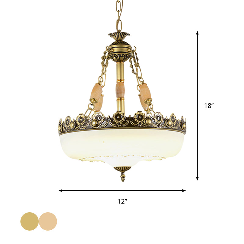 Barn-Like White Glass Pendant Light Classic Single Bulb Bedroom Suspension Lighting Fixture in Beige/Brass, 12"/16"/19.5" W Clearhalo 'Ceiling Lights' 'Glass shade' 'Glass' 'Pendant Lights' 'Pendants' Lighting' 1419044