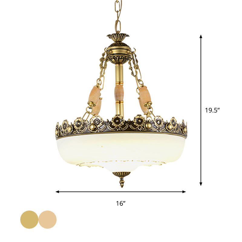Barn-Like White Glass Pendant Light Classic Single Bulb Bedroom Suspension Lighting Fixture in Beige/Brass, 12"/16"/19.5" W Clearhalo 'Ceiling Lights' 'Glass shade' 'Glass' 'Pendant Lights' 'Pendants' Lighting' 1419045