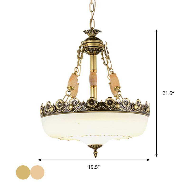 Barn-Like White Glass Pendant Light Classic Single Bulb Bedroom Suspension Lighting Fixture in Beige/Brass, 12"/16"/19.5" W Clearhalo 'Ceiling Lights' 'Glass shade' 'Glass' 'Pendant Lights' 'Pendants' Lighting' 1419046
