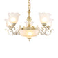 Opaline Glass Flower Ceiling Lamp Traditional 5/7-Light Drawing Room Pendant Chandelier in White and Gold Clearhalo 'Ceiling Lights' 'Chandeliers' 'Glass shade' 'Glass' Lighting' 1419071