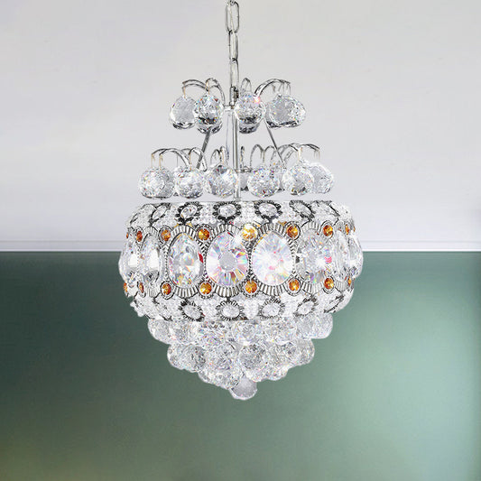 Cascading Chandelier Light Modern Clear Crystal Balls 3 Heads Silver Suspension Pendant for Corridor Clear A Clearhalo 'Ceiling Lights' 'Chandeliers' 'Clear' 'Industrial' 'Modern Chandeliers' 'Modern' 'Tiffany' 'Traditional Chandeliers' Lighting' 1419100