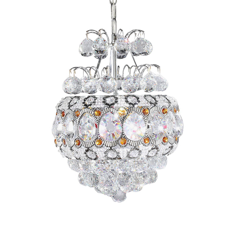 Cascading Chandelier Light Modern Clear Crystal Balls 3 Heads Silver Suspension Pendant for Corridor Clearhalo 'Ceiling Lights' 'Chandeliers' 'Clear' 'Industrial' 'Modern Chandeliers' 'Modern' 'Tiffany' 'Traditional Chandeliers' Lighting' 1419102