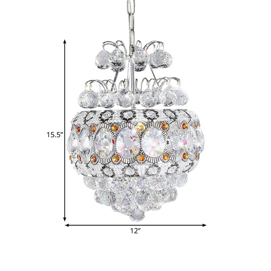 Cascading Chandelier Light Modern Clear Crystal Balls 3 Heads Silver Suspension Pendant for Corridor Clearhalo 'Ceiling Lights' 'Chandeliers' 'Clear' 'Industrial' 'Modern Chandeliers' 'Modern' 'Tiffany' 'Traditional Chandeliers' Lighting' 1419103