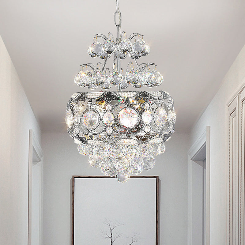 Cascading Chandelier Light Modern Clear Crystal Balls 3 Heads Silver Suspension Pendant for Corridor Clear B Clearhalo 'Ceiling Lights' 'Chandeliers' 'Clear' 'Industrial' 'Modern Chandeliers' 'Modern' 'Tiffany' 'Traditional Chandeliers' Lighting' 1419104