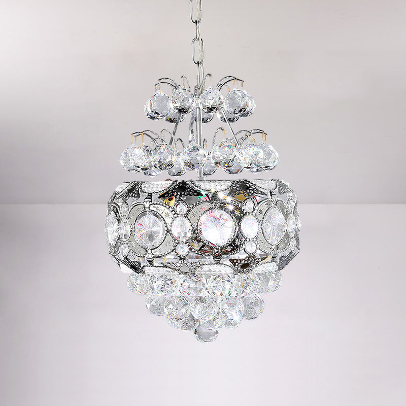 Cascading Chandelier Light Modern Clear Crystal Balls 3 Heads Silver Suspension Pendant for Corridor Clearhalo 'Ceiling Lights' 'Chandeliers' 'Clear' 'Industrial' 'Modern Chandeliers' 'Modern' 'Tiffany' 'Traditional Chandeliers' Lighting' 1419105