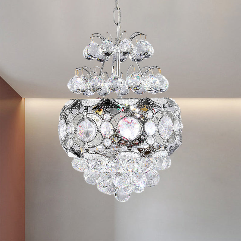 Cascading Chandelier Light Modern Clear Crystal Balls 3 Heads Silver Suspension Pendant for Corridor Clearhalo 'Ceiling Lights' 'Chandeliers' 'Clear' 'Industrial' 'Modern Chandeliers' 'Modern' 'Tiffany' 'Traditional Chandeliers' Lighting' 1419106