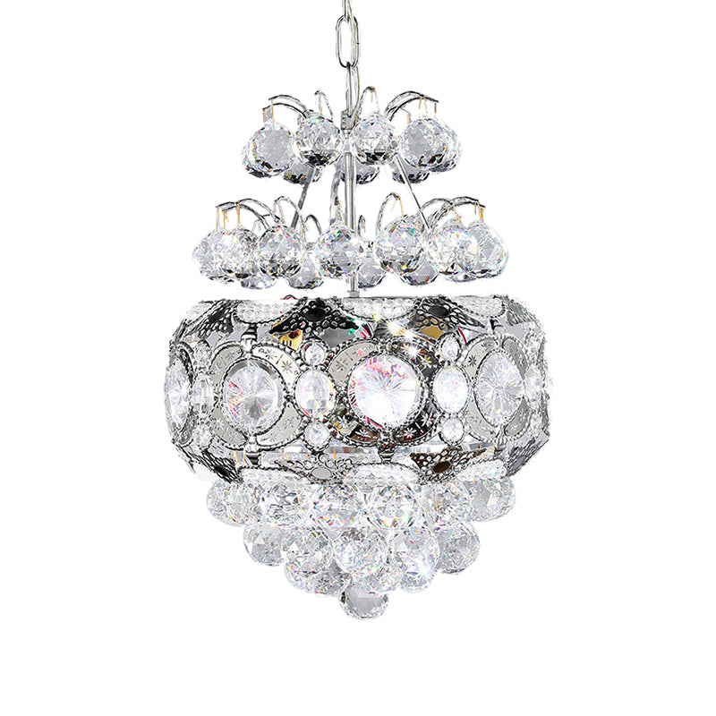 Cascading Chandelier Light Modern Clear Crystal Balls 3 Heads Silver Suspension Pendant for Corridor Clearhalo 'Ceiling Lights' 'Chandeliers' 'Clear' 'Industrial' 'Modern Chandeliers' 'Modern' 'Tiffany' 'Traditional Chandeliers' Lighting' 1419107