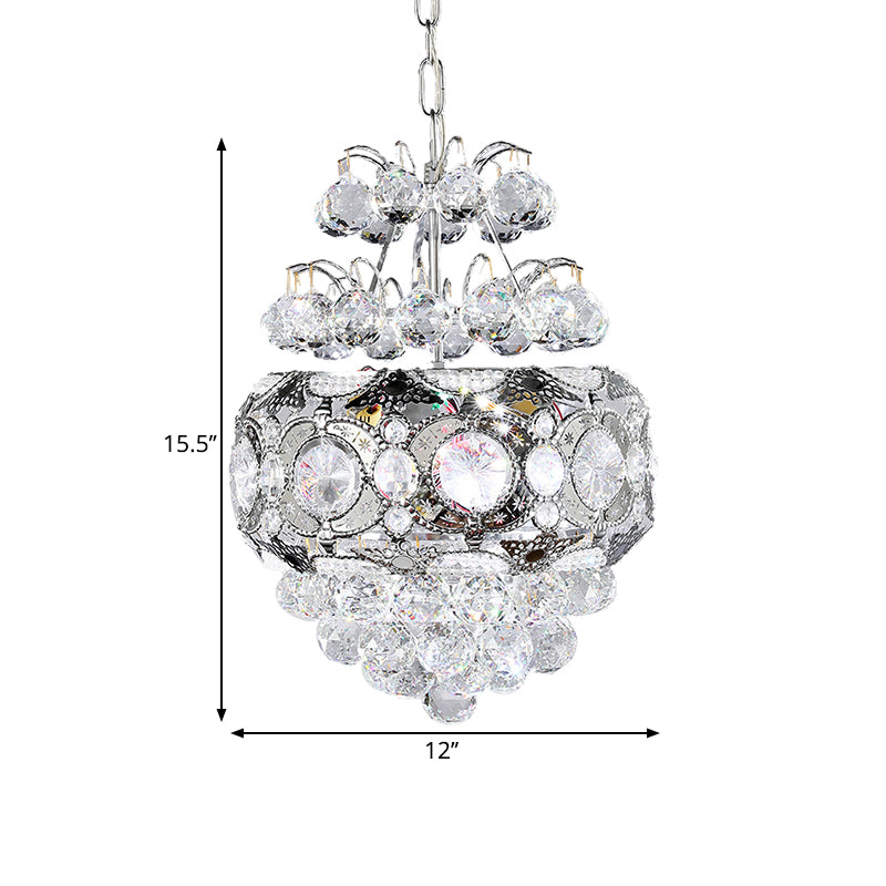 Cascading Chandelier Light Modern Clear Crystal Balls 3 Heads Silver Suspension Pendant for Corridor Clearhalo 'Ceiling Lights' 'Chandeliers' 'Clear' 'Industrial' 'Modern Chandeliers' 'Modern' 'Tiffany' 'Traditional Chandeliers' Lighting' 1419108