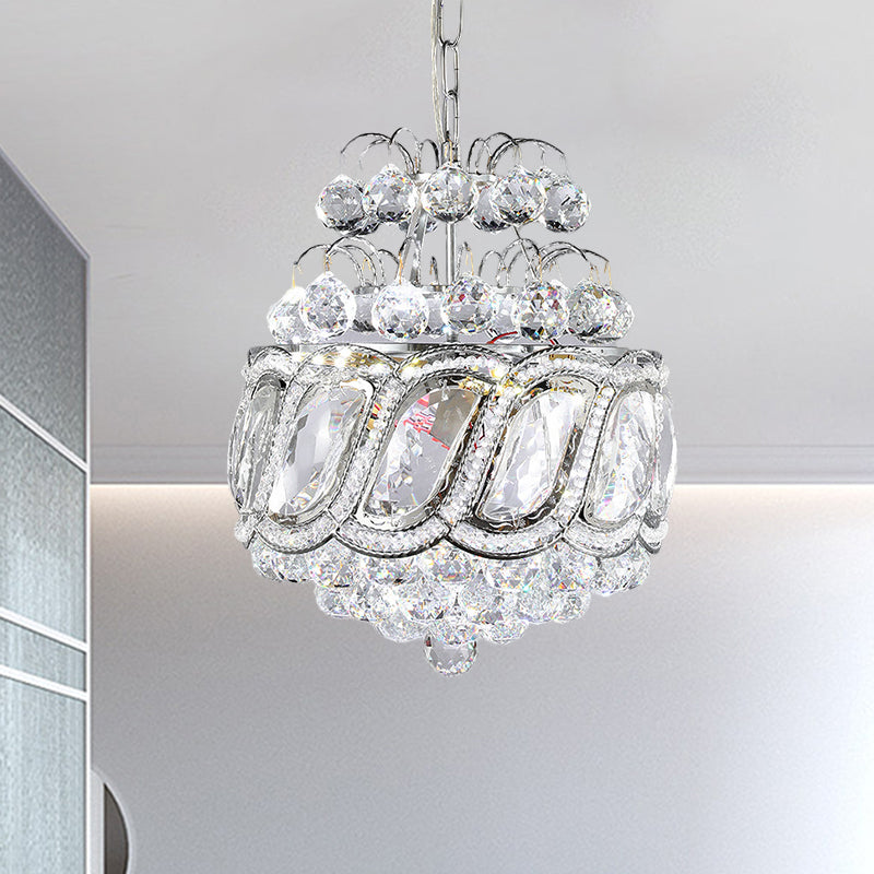 Clear Crystal Orbs Cascade Suspension Pendant Contemporary 3 Bulbs Hallway Chandelier Lighting in Silver with Drop/Leaf Design Clearhalo 'Ceiling Lights' 'Chandeliers' 'Clear' 'Industrial' 'Modern Chandeliers' 'Modern' 'Tiffany' 'Traditional Chandeliers' Lighting' 1419110