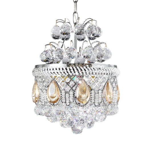 Clear Crystal Orbs Cascade Suspension Pendant Contemporary 3 Bulbs Hallway Chandelier Lighting in Silver with Drop/Leaf Design Clearhalo 'Ceiling Lights' 'Chandeliers' 'Clear' 'Industrial' 'Modern Chandeliers' 'Modern' 'Tiffany' 'Traditional Chandeliers' Lighting' 1419115