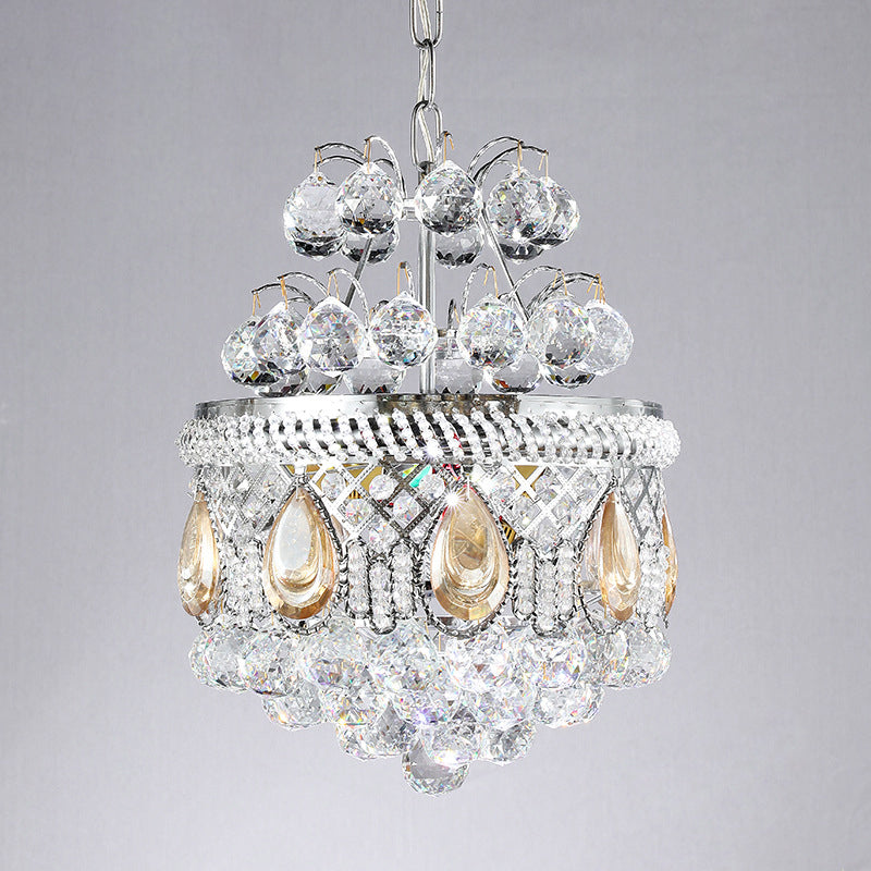 Clear Crystal Orbs Cascade Suspension Pendant Contemporary 3 Bulbs Hallway Chandelier Lighting in Silver with Drop/Leaf Design Clearhalo 'Ceiling Lights' 'Chandeliers' 'Clear' 'Industrial' 'Modern Chandeliers' 'Modern' 'Tiffany' 'Traditional Chandeliers' Lighting' 1419116