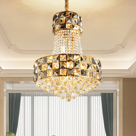 Cone Pendant Chandelier Modern Beveled Crystal 3/8 Lights Living Room Ceiling Suspension Lamp in Gold Gold Clearhalo 'Ceiling Lights' 'Chandeliers' 'Modern Chandeliers' 'Modern' Lighting' 1419128