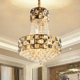 Cone Pendant Chandelier Modern Beveled Crystal 3/8 Lights Living Room Ceiling Suspension Lamp in Gold Clearhalo 'Ceiling Lights' 'Chandeliers' 'Modern Chandeliers' 'Modern' Lighting' 1419129