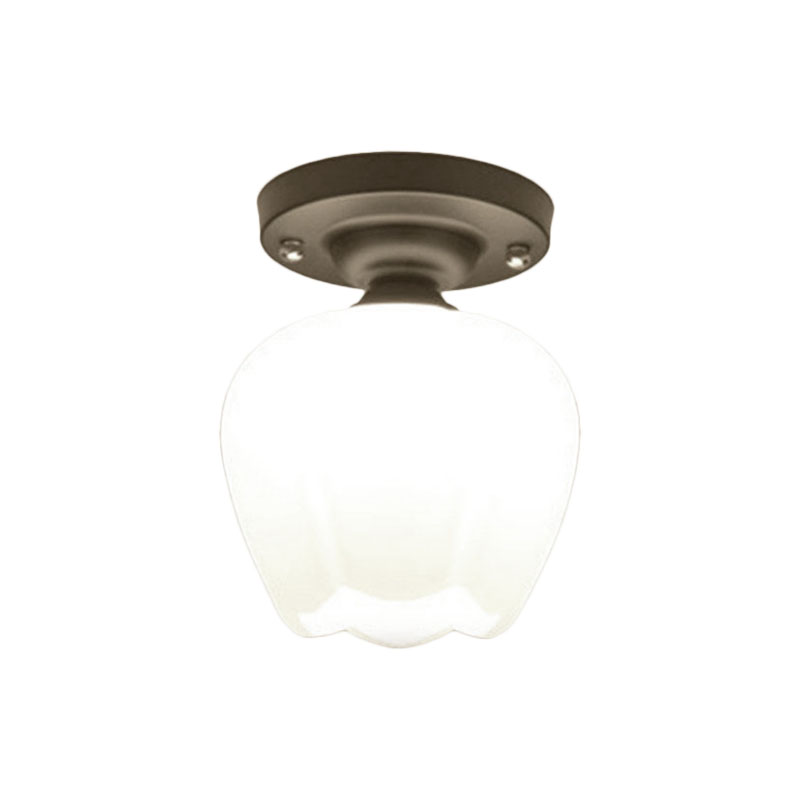 One Bulb Bowl Semi Flush Light Industrial Black Opal Glass Lighting Fixture for Corridor Clearhalo 'Ceiling Lights' 'Close To Ceiling Lights' 'Close to ceiling' 'Glass shade' 'Glass' 'Island Lights' 'Semi-flushmount' Lighting' 141913