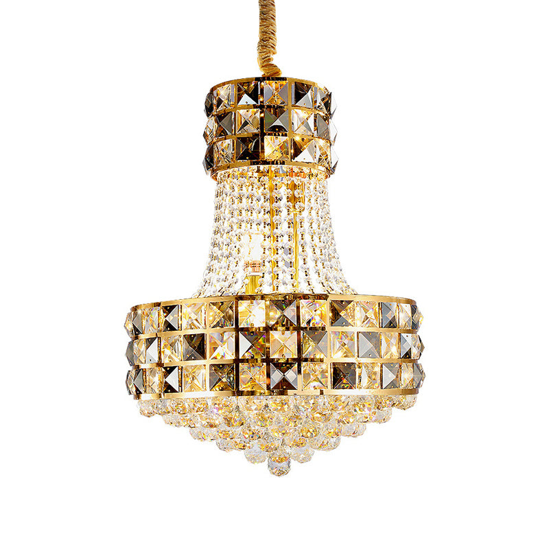 Cone Pendant Chandelier Modern Beveled Crystal 3/8 Lights Living Room Ceiling Suspension Lamp in Gold Clearhalo 'Ceiling Lights' 'Chandeliers' 'Modern Chandeliers' 'Modern' Lighting' 1419130