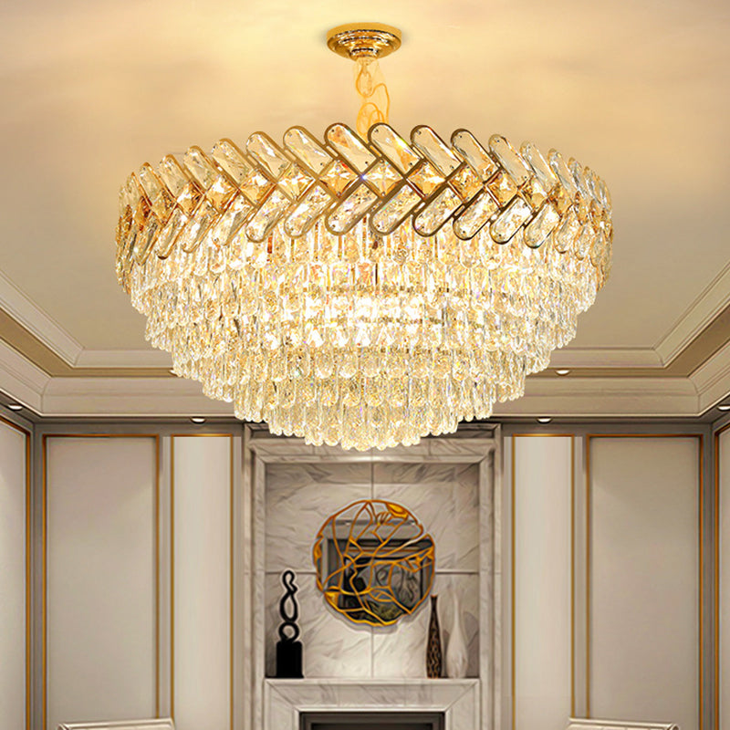 Contemporary Bowl Ceiling Lamp Crystal Block 5/7-Head Drawing Room Chandelier Pendant Light in Gold Clearhalo 'Ceiling Lights' 'Chandeliers' 'Modern Chandeliers' 'Modern' Lighting' 1419138