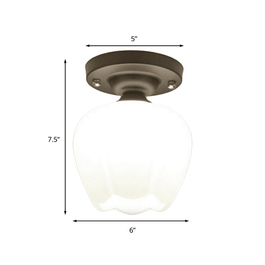 One Bulb Bowl Semi Flush Light Industrial Black Opal Glass Lighting Fixture for Corridor Clearhalo 'Ceiling Lights' 'Close To Ceiling Lights' 'Close to ceiling' 'Glass shade' 'Glass' 'Island Lights' 'Semi-flushmount' Lighting' 141914