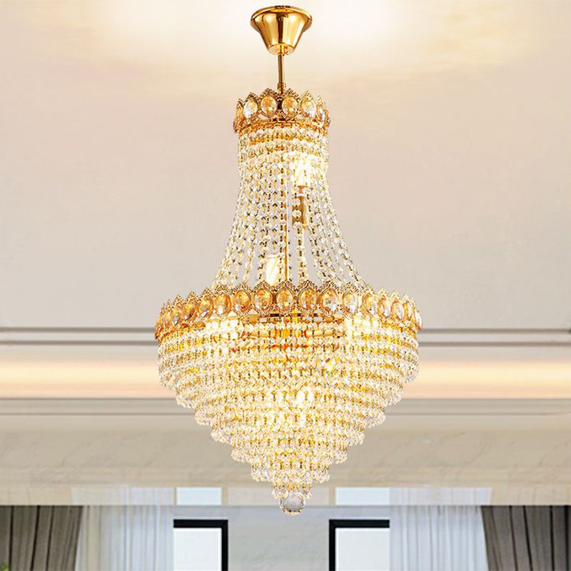 Gold Conical Down Lighting Contemporary 5/8-Bulb Faceted Crystal Ceiling Chandelier for Parlor Clearhalo 'Ceiling Lights' 'Chandeliers' 'Modern Chandeliers' 'Modern' Lighting' 1419151
