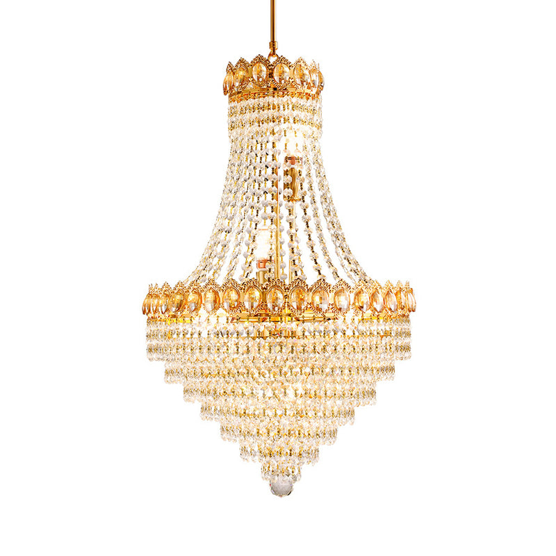 Gold Conical Down Lighting Contemporary 5/8-Bulb Faceted Crystal Ceiling Chandelier for Parlor Clearhalo 'Ceiling Lights' 'Chandeliers' 'Modern Chandeliers' 'Modern' Lighting' 1419152