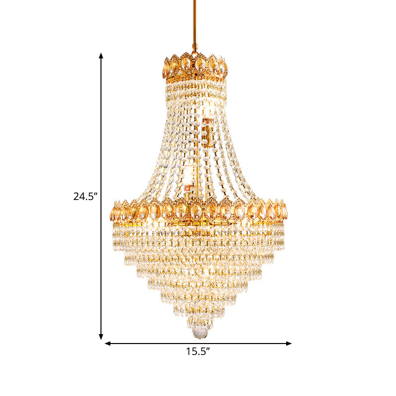 Gold Conical Down Lighting Contemporary 5/8-Bulb Faceted Crystal Ceiling Chandelier for Parlor Clearhalo 'Ceiling Lights' 'Chandeliers' 'Modern Chandeliers' 'Modern' Lighting' 1419153