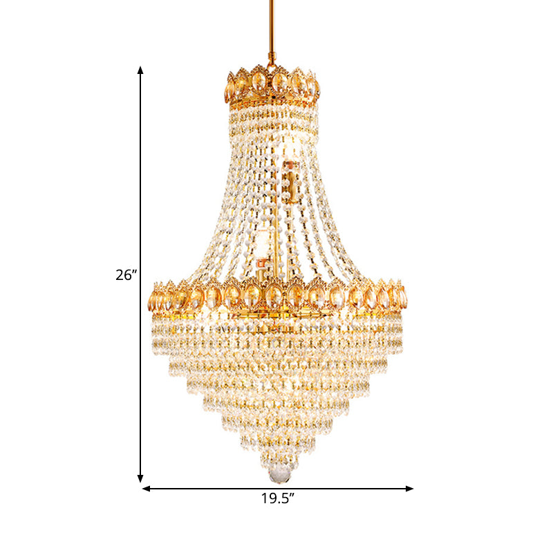 Gold Conical Down Lighting Contemporary 5/8-Bulb Faceted Crystal Ceiling Chandelier for Parlor Clearhalo 'Ceiling Lights' 'Chandeliers' 'Modern Chandeliers' 'Modern' Lighting' 1419154