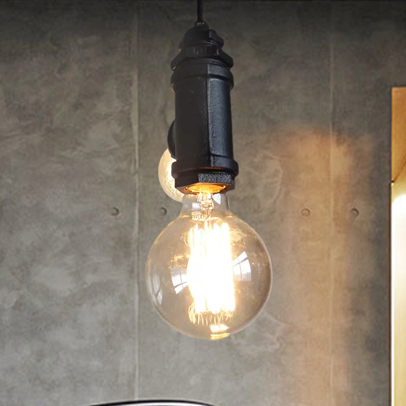 2 Lights Exposed Hanging Chandelier Light Industrial Black Metal Hanging Lamp for Living Room Clearhalo 'Cast Iron' 'Ceiling Lights' 'Chandeliers' 'Industrial Chandeliers' 'Industrial' 'Metal' 'Middle Century Chandeliers' 'Rustic Chandeliers' 'Tiffany' Lighting' 1419161