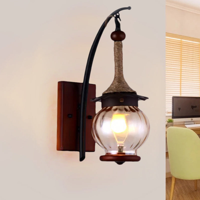 Amber Dimpled Glass Lantern Sconce Lamp Rustic Single Light Wall Mount for Indoor Clearhalo 'Industrial wall lights' 'Industrial' 'Middle century wall lights' 'Rustic wall lights' 'Tiffany' 'Wall Lamps & Sconces' 'Wall Lights' Lighting' 1419174