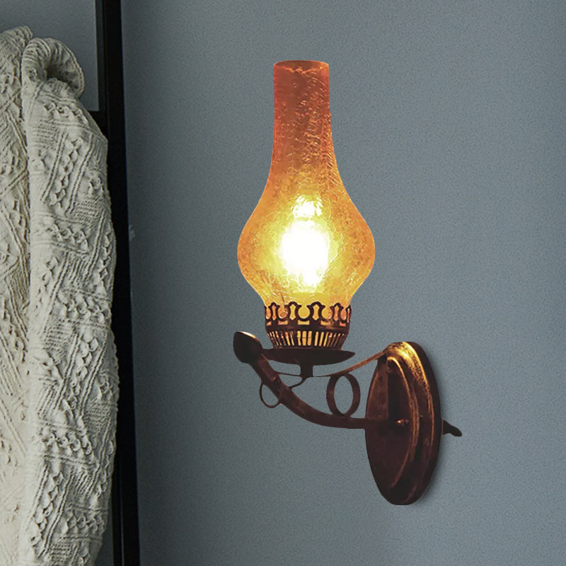 One Light Sconce Light Industrial Crackle Glass Vase Shape Lighting Fixture in Yellow, 3.5"/5"/14.5" Wide Clearhalo 'Industrial wall lights' 'Industrial' 'Middle century wall lights' 'Rustic wall lights' 'Tiffany' 'Wall Lamps & Sconces' 'Wall Lights' Lighting' 1419178