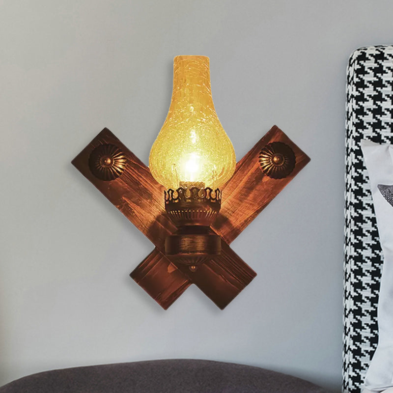 One Light Sconce Light Industrial Crackle Glass Vase Shape Lighting Fixture in Yellow, 3.5"/5"/14.5" Wide Clearhalo 'Industrial wall lights' 'Industrial' 'Middle century wall lights' 'Rustic wall lights' 'Tiffany' 'Wall Lamps & Sconces' 'Wall Lights' Lighting' 1419180