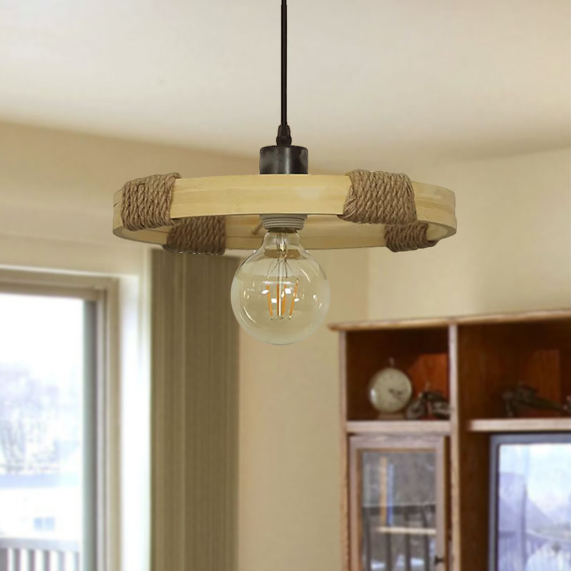 1 Head Round Hanging Lamp Country Style Black Finish Bamboo and Rope Handmade Pendant Light Clearhalo 'Ceiling Lights' 'Industrial Pendants' 'Industrial' 'Middle Century Pendants' 'Pendant Lights' 'Pendants' 'Tiffany' Lighting' 1419198