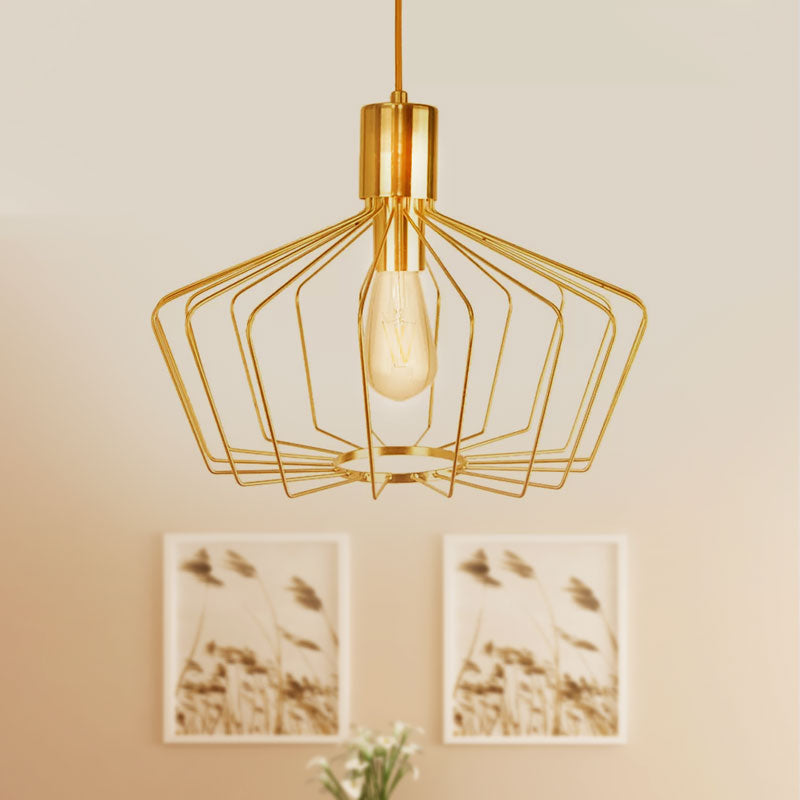 Geometric Cage Indoor Suspension Light Retro Style Metal 1 Light Brass/Copper Pendant Lighting Clearhalo 'Art Deco Pendants' 'Cast Iron' 'Ceiling Lights' 'Ceramic' 'Crystal' 'Industrial Pendants' 'Industrial' 'Metal' 'Middle Century Pendants' 'Pendant Lights' 'Pendants' 'Tiffany' Lighting' 1419200
