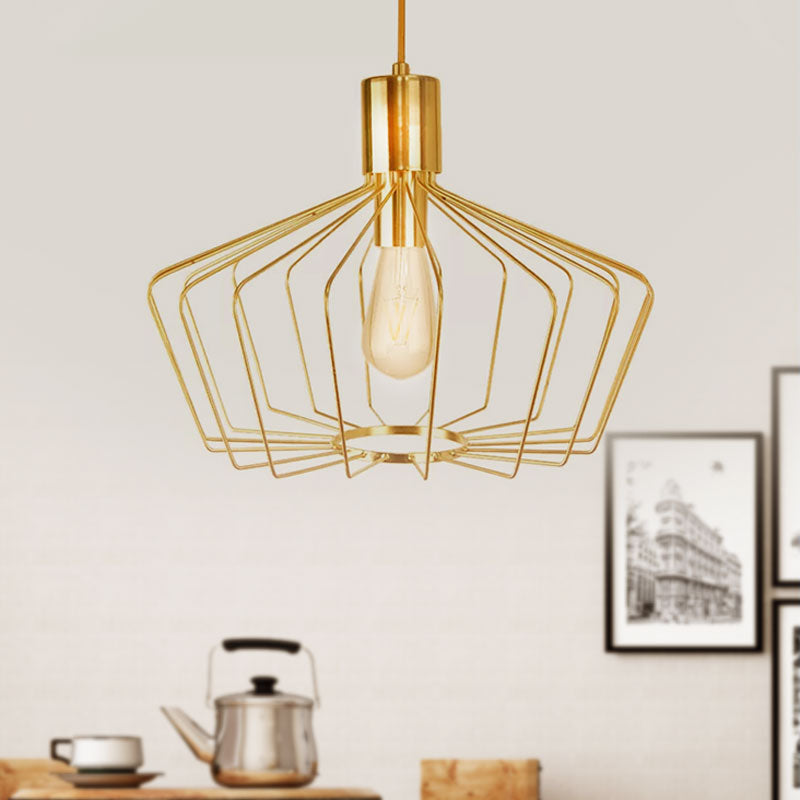 Geometric Cage Indoor Suspension Light Retro Style Metal 1 Light Brass/Copper Pendant Lighting Clearhalo 'Art Deco Pendants' 'Cast Iron' 'Ceiling Lights' 'Ceramic' 'Crystal' 'Industrial Pendants' 'Industrial' 'Metal' 'Middle Century Pendants' 'Pendant Lights' 'Pendants' 'Tiffany' Lighting' 1419201