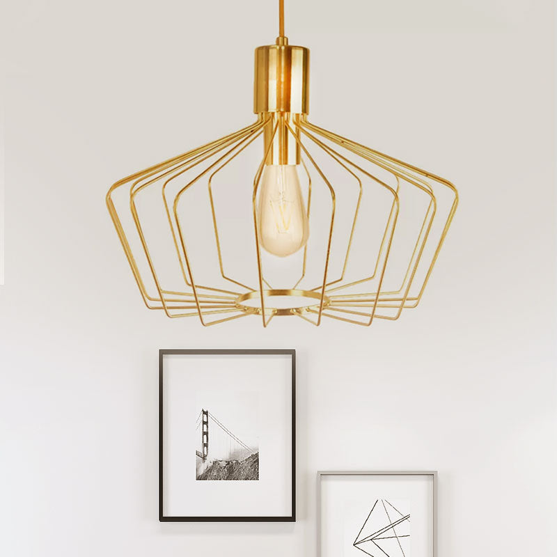 Geometric Cage Indoor Suspension Light Retro Style Metal 1 Light Brass/Copper Pendant Lighting Clearhalo 'Art Deco Pendants' 'Cast Iron' 'Ceiling Lights' 'Ceramic' 'Crystal' 'Industrial Pendants' 'Industrial' 'Metal' 'Middle Century Pendants' 'Pendant Lights' 'Pendants' 'Tiffany' Lighting' 1419202