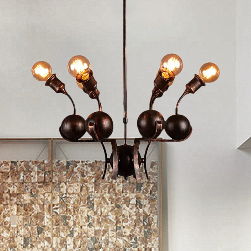 Bare Bulb Hanging Light with Metal Ball Loft Style 6 Heads Chandelier Lamp in Bronze Clearhalo 'Cast Iron' 'Ceiling Lights' 'Chandeliers' 'Industrial Chandeliers' 'Industrial' 'Metal' 'Middle Century Chandeliers' 'Rustic Chandeliers' 'Tiffany' Lighting' 1419210