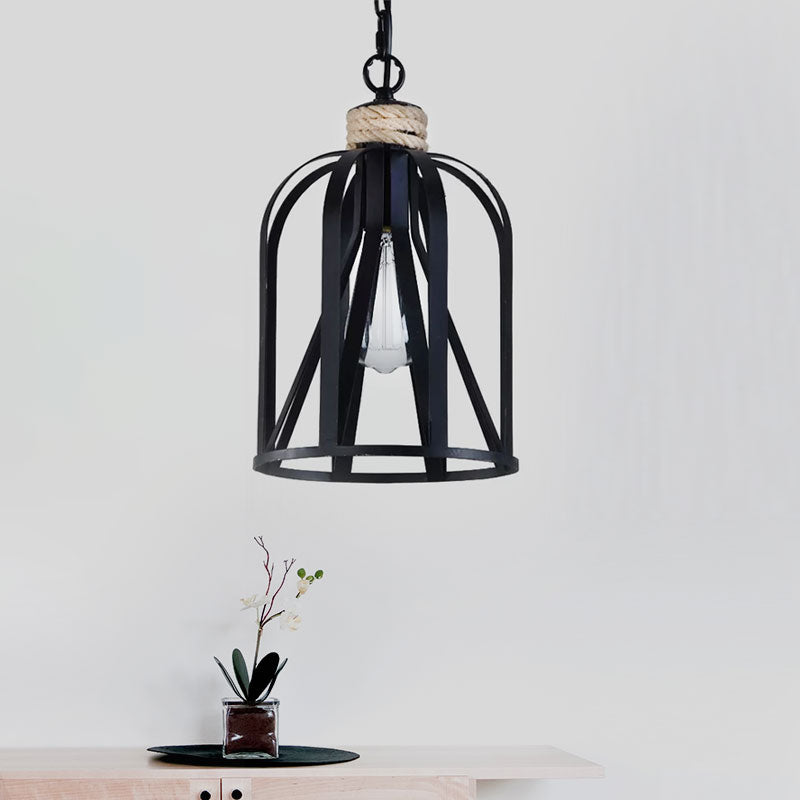 Black Wire Frame Pendant Light with Birdcage Shade Retro Loft Metal 1 Head Restaurant Hanging Lamp Clearhalo 'Art Deco Pendants' 'Black' 'Cast Iron' 'Ceiling Lights' 'Ceramic' 'Crystal' 'Industrial Pendants' 'Industrial' 'Metal' 'Middle Century Pendants' 'Pendant Lights' 'Pendants' 'Rustic Pendants' 'Tiffany' Lighting' 1419221