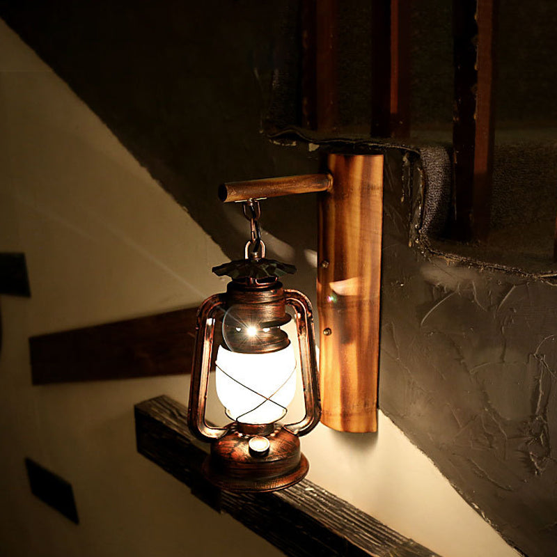 1 Light Clear Glass Wall Sconce Light Coastal Rust Lantern Corridor Lighting Fixture with Wooden Backplate Clearhalo 'Industrial wall lights' 'Industrial' 'Middle century wall lights' 'Rustic wall lights' 'Tiffany' 'Wall Lamps & Sconces' 'Wall Lights' Lighting' 1419228