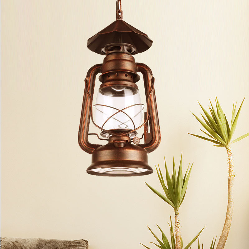 Black/Antique Bronze/Weathered Copper Single Light Pendant Lighting Industrial Clear Glass Kerosene Hanging Lamp for Indoor Clearhalo 'Art Deco Pendants' 'Black' 'Cast Iron' 'Ceiling Lights' 'Ceramic' 'Crystal' 'Industrial Pendants' 'Industrial' 'Metal' 'Middle Century Pendants' 'Pendant Lights' 'Pendants' 'Rustic Pendants' 'Tiffany' Lighting' 1419235