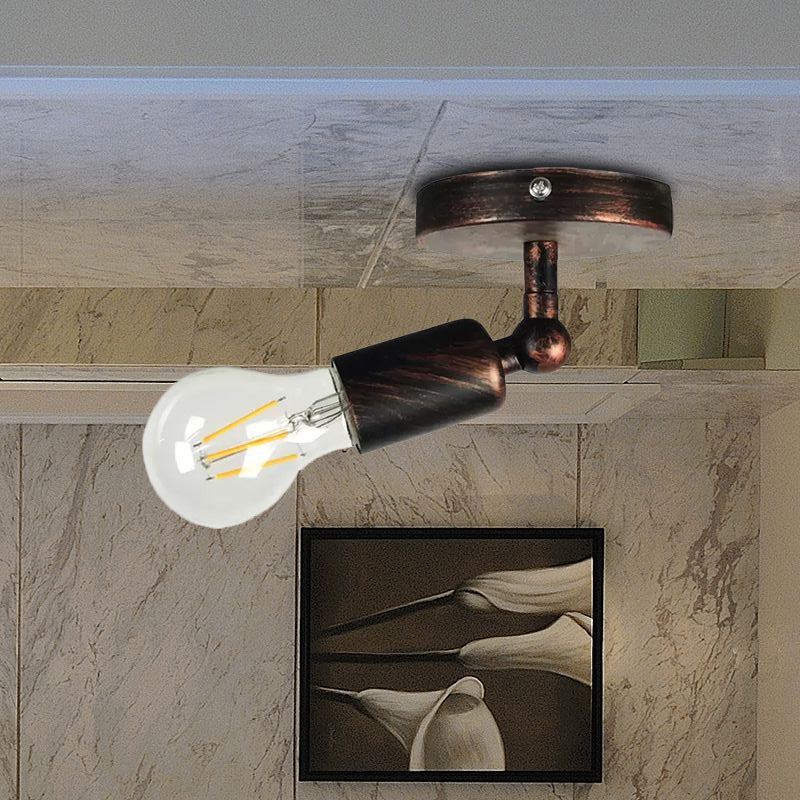 Wrought Iron Mini Wall Lamp with Open Bulb Rustic Style 1 Head Bedroom Adjustable Sconce Lighting in Antique Brass/Weathered Copper Clearhalo 'Art deco wall lights' 'Cast Iron' 'Glass' 'Industrial wall lights' 'Industrial' 'Middle century wall lights' 'Modern' 'Rustic wall lights' 'Tiffany' 'Traditional wall lights' 'Wall Lamps & Sconces' 'Wall Lights' Lighting' 1419273