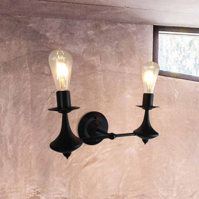 Metallic Black Wall Sconce Light Exposed Bulb 1/2-Light Industrial Vintage Wall Mount Light for Living Room Clearhalo 'Art deco wall lights' 'Cast Iron' 'Glass' 'Industrial wall lights' 'Industrial' 'Middle century wall lights' 'Modern' 'Rustic wall lights' 'Tiffany' 'Traditional wall lights' 'Wall Lamps & Sconces' 'Wall Lights' Lighting' 1419275