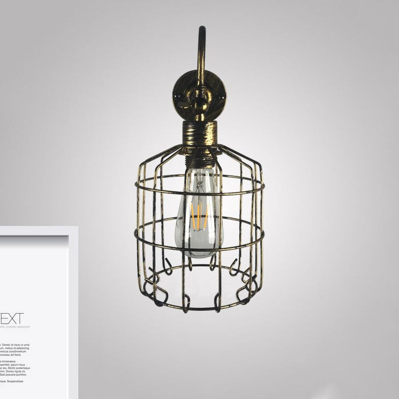 Birdcage Iron Wall Lighting Rustic Stylish 1 Light Restaurant Mini Sconce Light Fixture in Antique Brass/Weathered Copper Clearhalo 'Art deco wall lights' 'Cast Iron' 'Glass' 'Industrial wall lights' 'Industrial' 'Middle century wall lights' 'Modern' 'Rustic wall lights' 'Tiffany' 'Traditional wall lights' 'Wall Lamps & Sconces' 'Wall Lights' Lighting' 1419280
