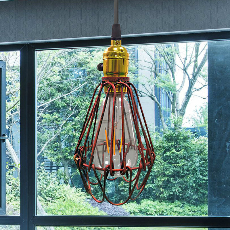 Metal Wire Frame Ceiling Pendant Light Farmhouse Style 1 Light Living Room Hanging Lamp in Aged Silver/Antique Copper Clearhalo 'Art Deco Pendants' 'Cast Iron' 'Ceiling Lights' 'Ceramic' 'Crystal' 'Industrial Pendants' 'Industrial' 'Metal' 'Middle Century Pendants' 'Pendant Lights' 'Pendants' 'Tiffany' Lighting' 1419322