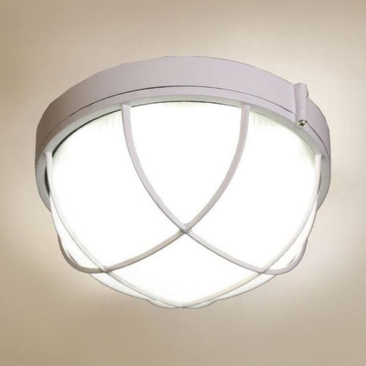 White One Light Ceiling Mount Industrial Frosted Glass Geometric Flush Fixture for Bedroom, 9.5"/10" Wide Clearhalo 'Ceiling Lights' 'Close To Ceiling Lights' 'Close to ceiling' 'Flush mount' 'Industrial Flush Mount' Lighting' 1419372