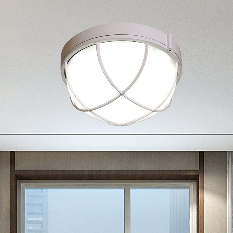 White One Light Ceiling Mount Industrial Frosted Glass Geometric Flush Fixture for Bedroom, 9.5"/10" Wide Clearhalo 'Ceiling Lights' 'Close To Ceiling Lights' 'Close to ceiling' 'Flush mount' 'Industrial Flush Mount' Lighting' 1419373