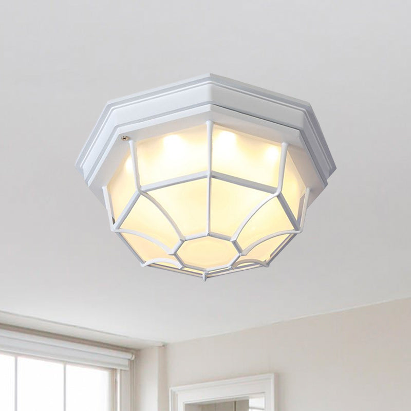 White One Light Ceiling Mount Industrial Frosted Glass Geometric Flush Fixture for Bedroom, 9.5"/10" Wide Clearhalo 'Ceiling Lights' 'Close To Ceiling Lights' 'Close to ceiling' 'Flush mount' 'Industrial Flush Mount' Lighting' 1419374