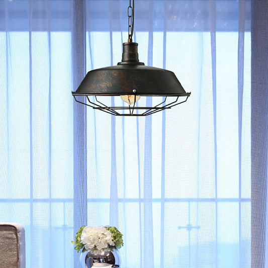 Rust Finish 1 Light Ceiling Light Retro Metallic Barn Pendant Lamp with Wire Guard for Living Room Clearhalo 'Art Deco Pendants' 'Cast Iron' 'Ceiling Lights' 'Ceramic' 'Crystal' 'Industrial Pendants' 'Industrial' 'Metal' 'Middle Century Pendants' 'Pendant Lights' 'Pendants' 'Tiffany' Lighting' 1419388
