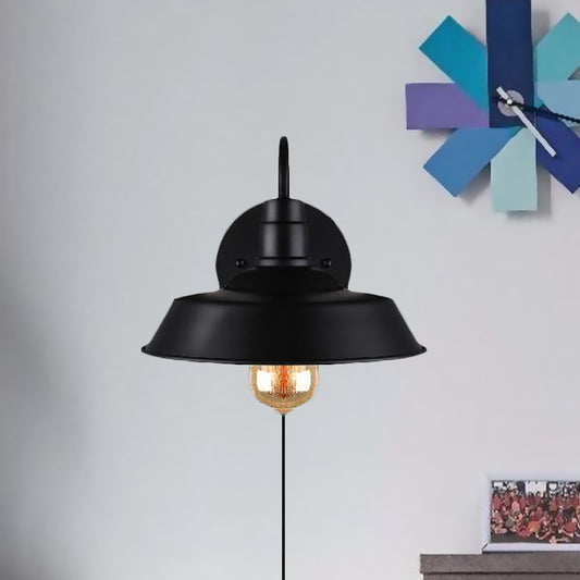 Barn Kitchen Wall Light Fixture Industrial Metal 1 Light Black Sconce Light with Gooseneck Arm and Plug In Cord Clearhalo 'Art deco wall lights' 'Cast Iron' 'Glass' 'Industrial wall lights' 'Industrial' 'Middle century wall lights' 'Modern' 'Rustic wall lights' 'Tiffany' 'Traditional wall lights' 'Wall Lamps & Sconces' 'Wall Lights' Lighting' 1419394