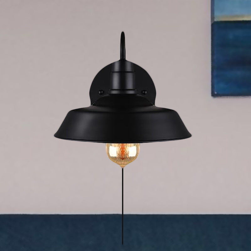 Barn Kitchen Wall Light Fixture Industrial Metal 1 Light Black Sconce Light with Gooseneck Arm and Plug In Cord Clearhalo 'Art deco wall lights' 'Cast Iron' 'Glass' 'Industrial wall lights' 'Industrial' 'Middle century wall lights' 'Modern' 'Rustic wall lights' 'Tiffany' 'Traditional wall lights' 'Wall Lamps & Sconces' 'Wall Lights' Lighting' 1419395