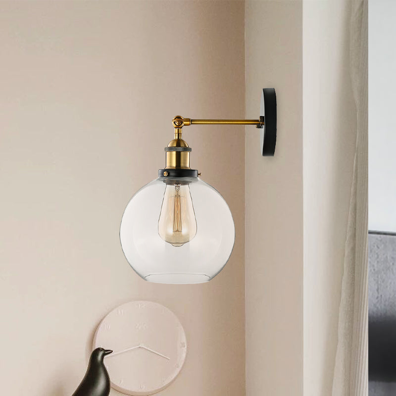 Clear Glass Bubble Wall Sconce Antique 1 Light Living Room Lighting Fixture in Brass Clearhalo 'Cast Iron' 'Glass' 'Industrial wall lights' 'Industrial' 'Middle century wall lights' 'Modern' 'Tiffany' 'Traditional wall lights' 'Wall Lamps & Sconces' 'Wall Lights' Lighting' 1419409