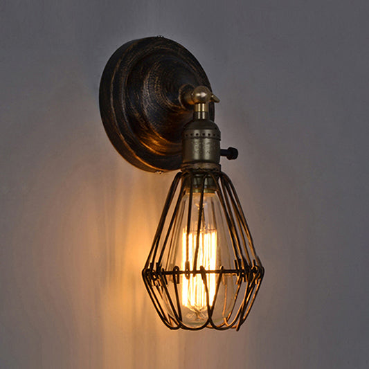 1 Bulb Wire Cage Wall Lamp Farmhouse Stylish Antique Brass Wrought Iron Sconce Lighting for Restaurant Clearhalo 'Art deco wall lights' 'Cast Iron' 'Glass' 'Industrial wall lights' 'Industrial' 'Middle century wall lights' 'Modern' 'Rustic wall lights' 'Tiffany' 'Traditional wall lights' 'Wall Lamps & Sconces' 'Wall Lights' Lighting' 1419411